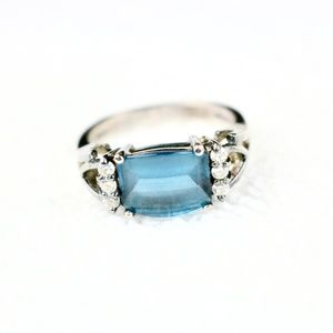 Blue Jadeite Ring - Cubic Zirconia Sizes - 925 Sil